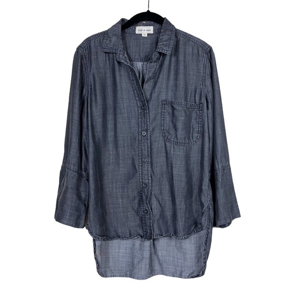Anthropologie Cloth & Stone Gray One Pocket Button Down 3/4 Sleeve Shirt Size XS - Picture 1 of 6